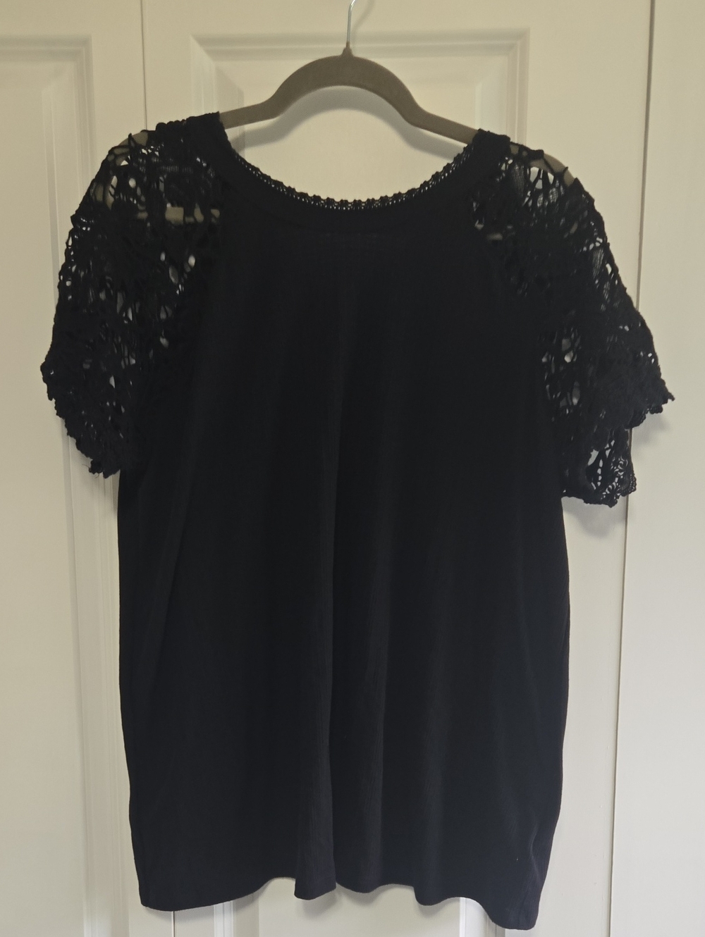 torrid Black Tee with Crochet Lace Short Sleeves
